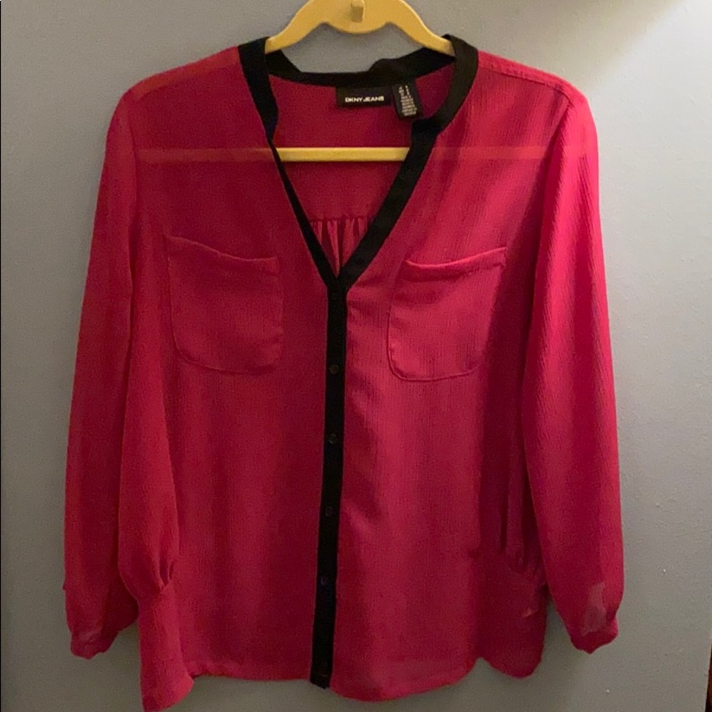 DKNY Jeans fuchsia button down blouse